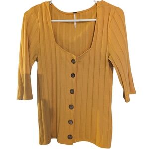 Free People Mustard Colored Knit Ribbed Top Size Large